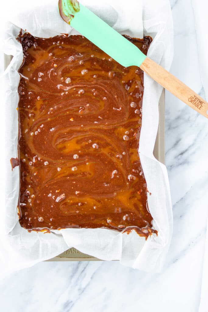 brownies in pan before baking