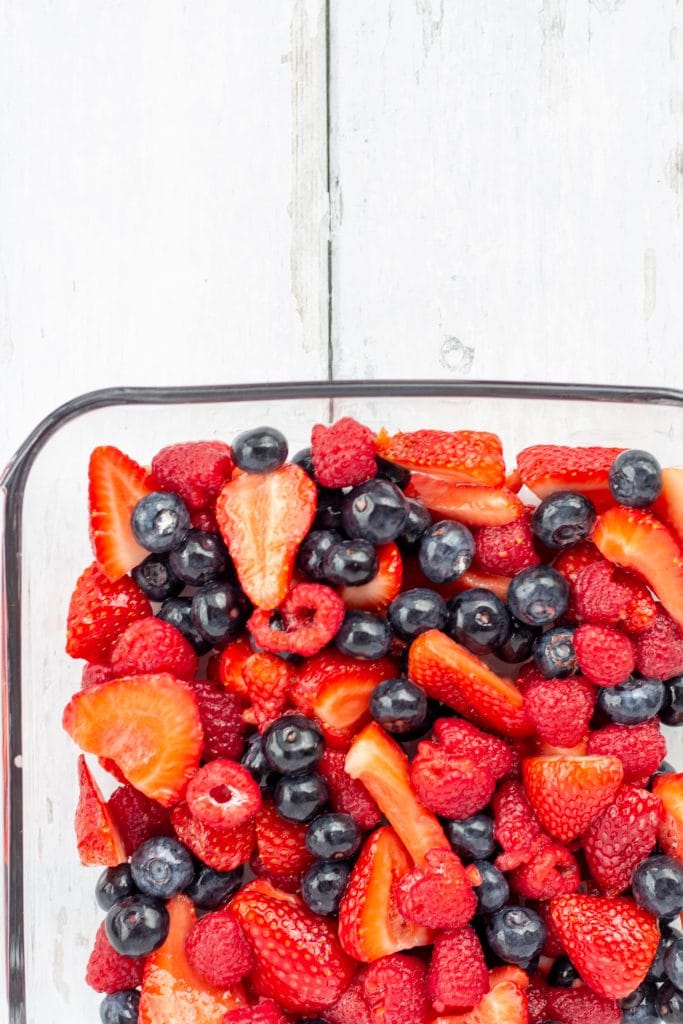 fruit in a glass pan on a white background with space