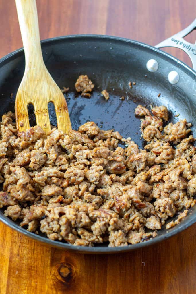 sautéd sausage in a pan 