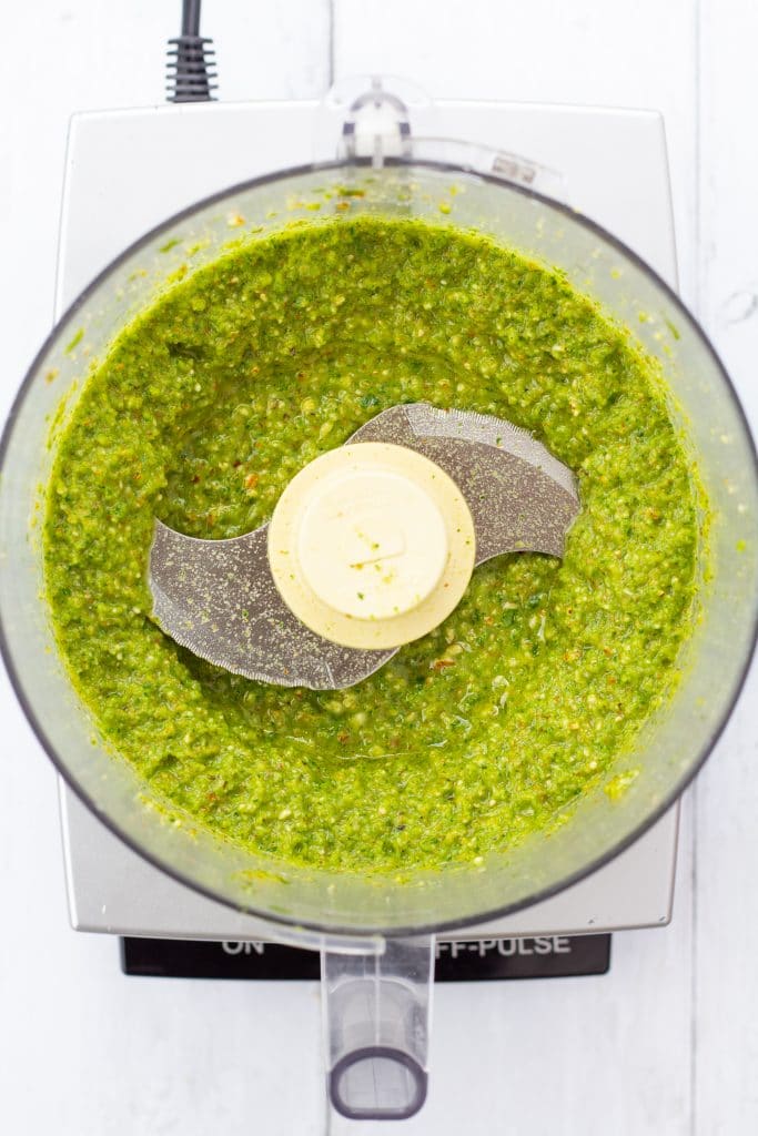 green sauce in a food processor