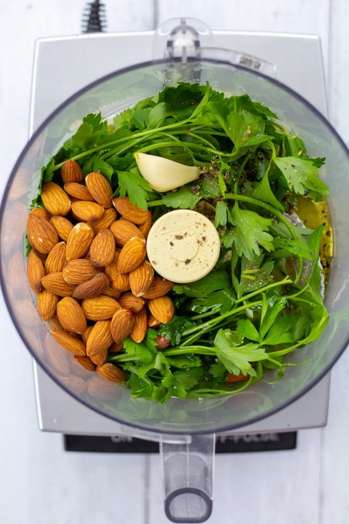 Ingredients for Green Sauce in food processor