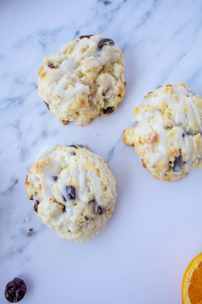 three scones on a white background 