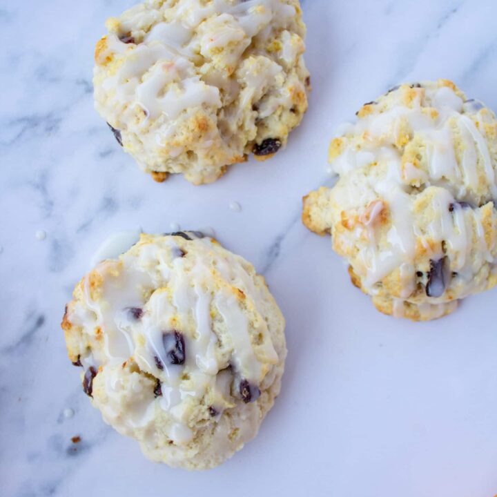 three scones on a white background