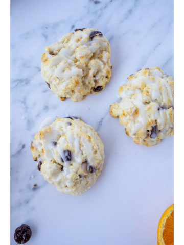 three scones on a white background