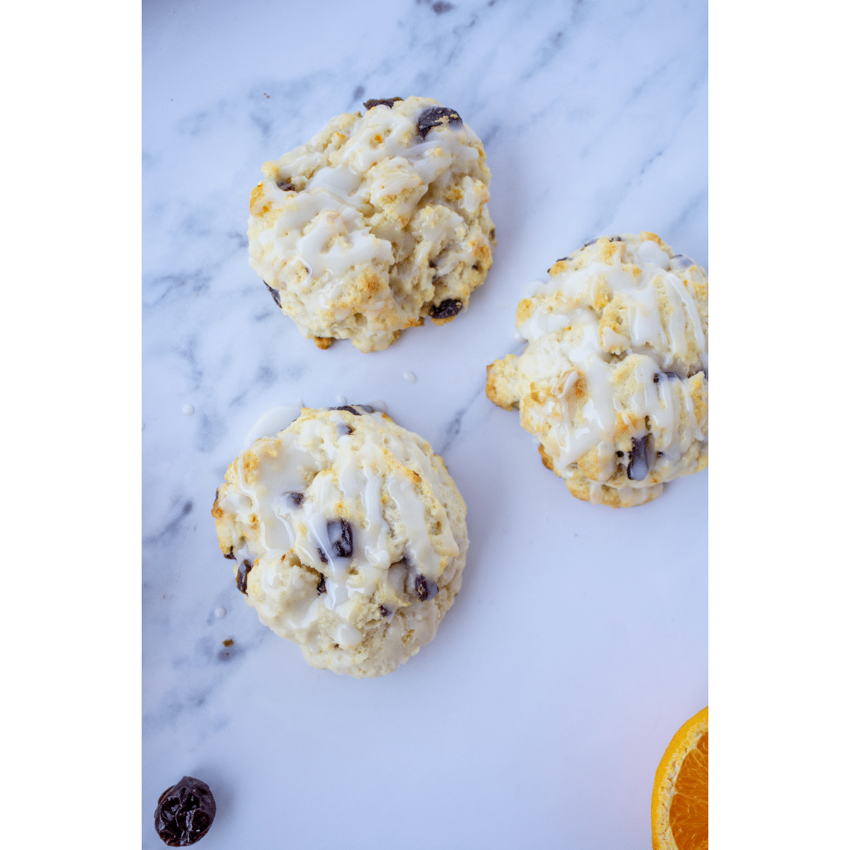 three scones on a white background