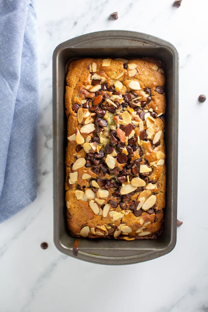 A loaf of bread in a pan on a white background