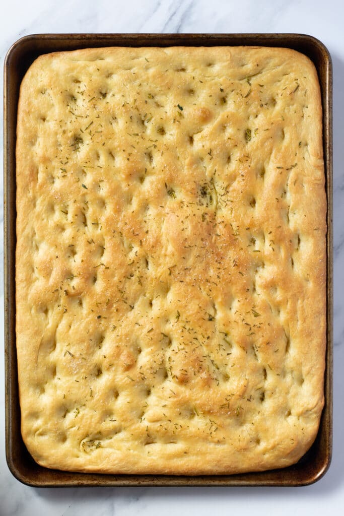 baked focaccia in a pan