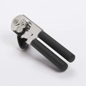 A can opener with black handles and turner 