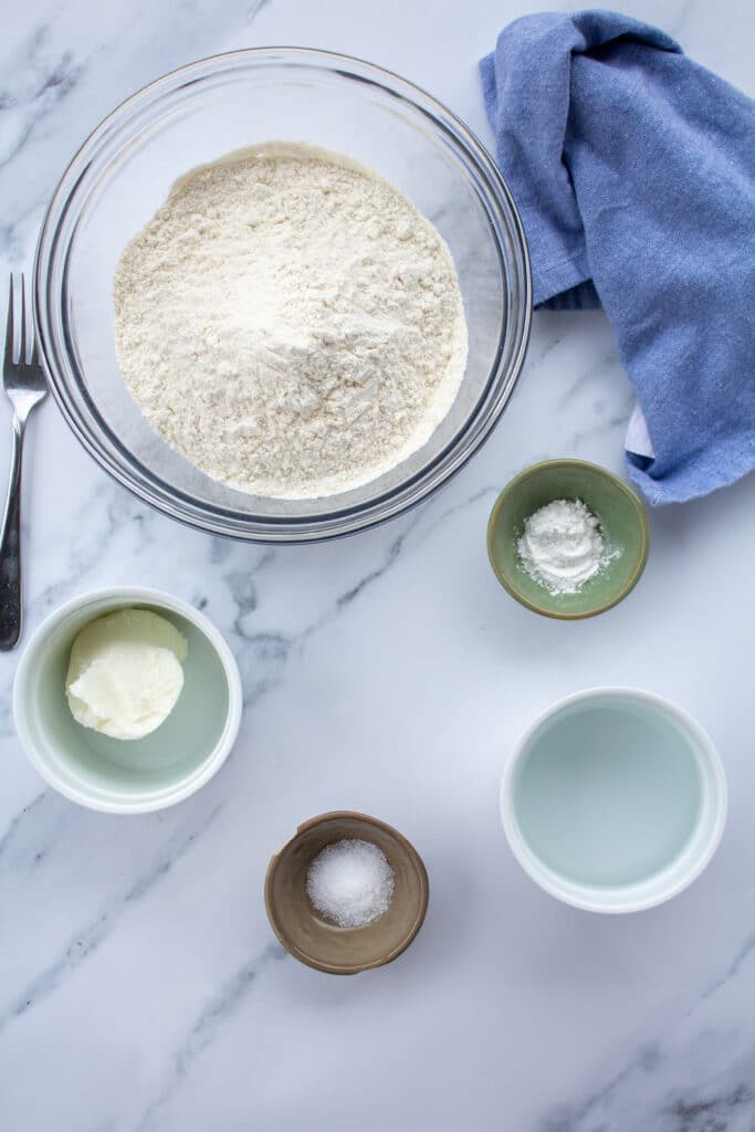 ingredients for tortillas in little bowls