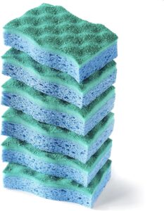 A stack of green and blue sponges