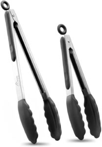 A set of two kitchen tongs with silicone tips