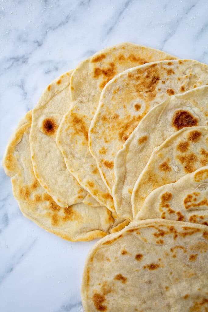 cooked tortillas in a fan shape