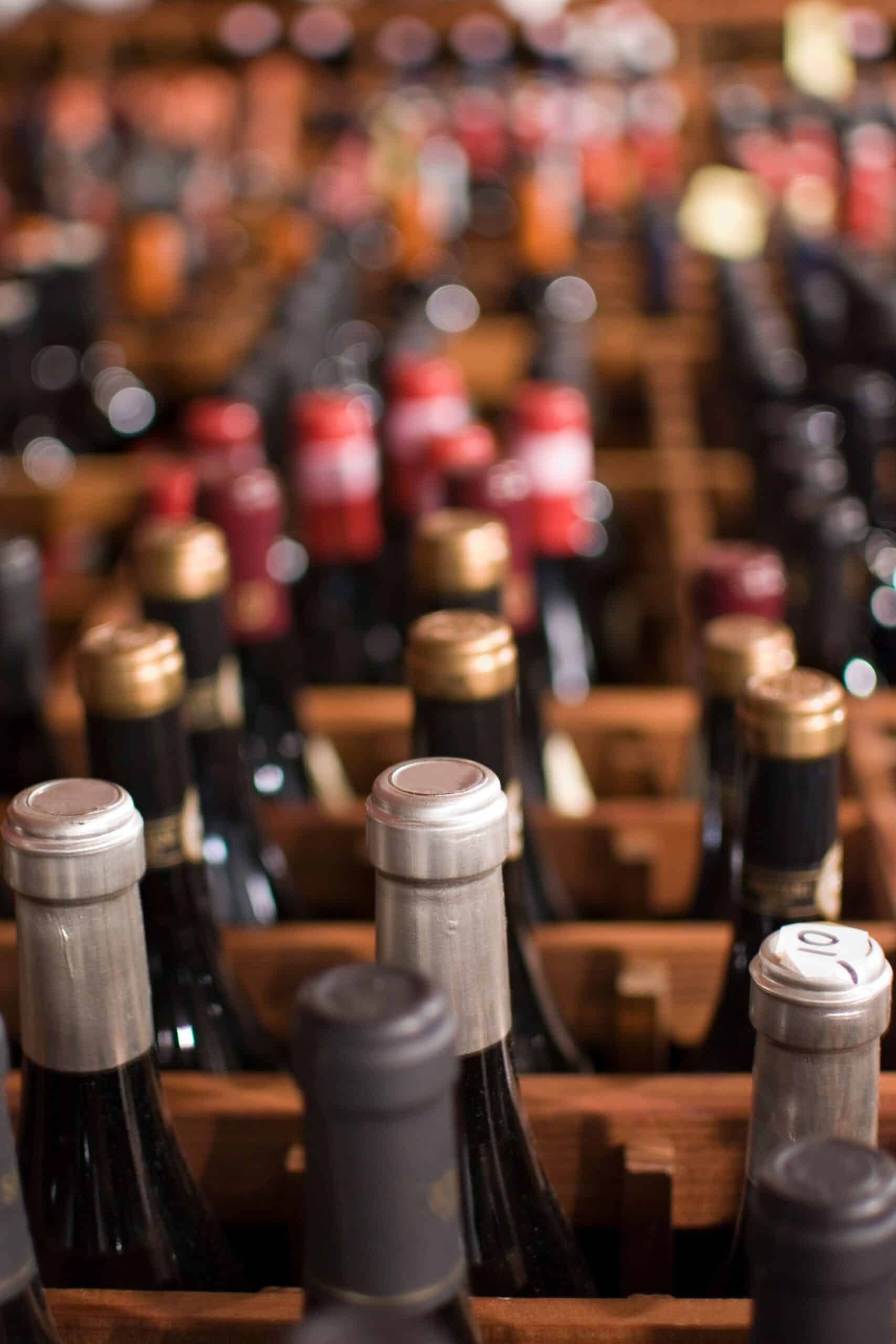 wine bottles in a rack